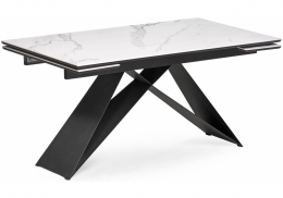 Керамический стол Ноттингем 160(220)х90х79 белый мрамор / черный (90x79)